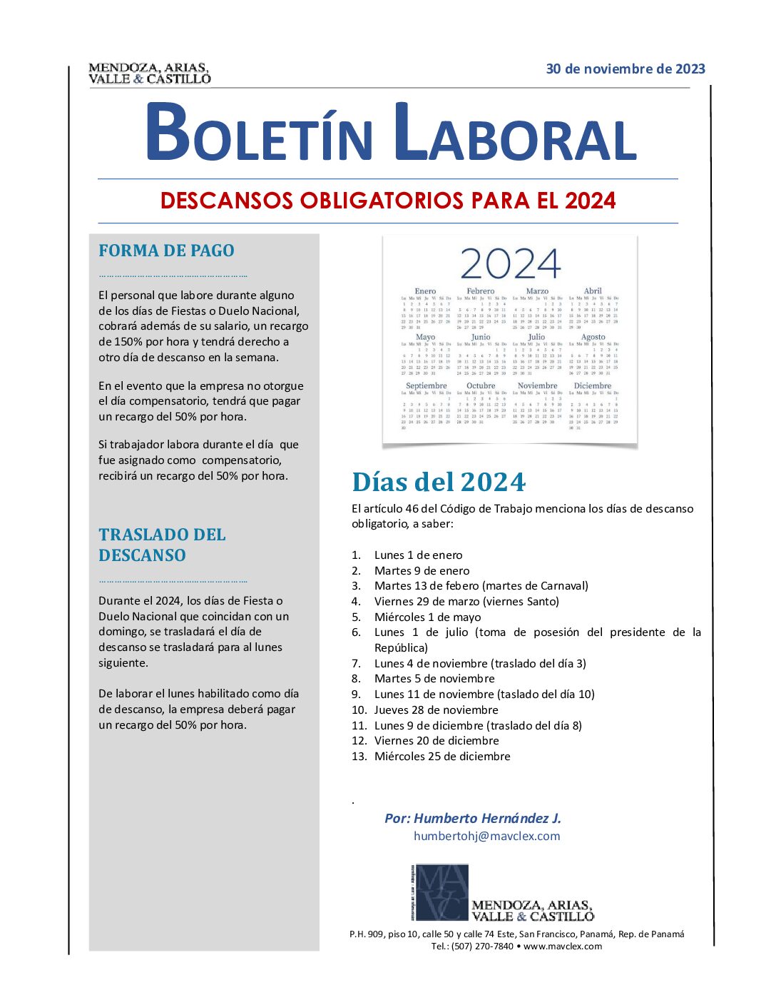 BOLETIN LABORAL DESCANSOS 2024