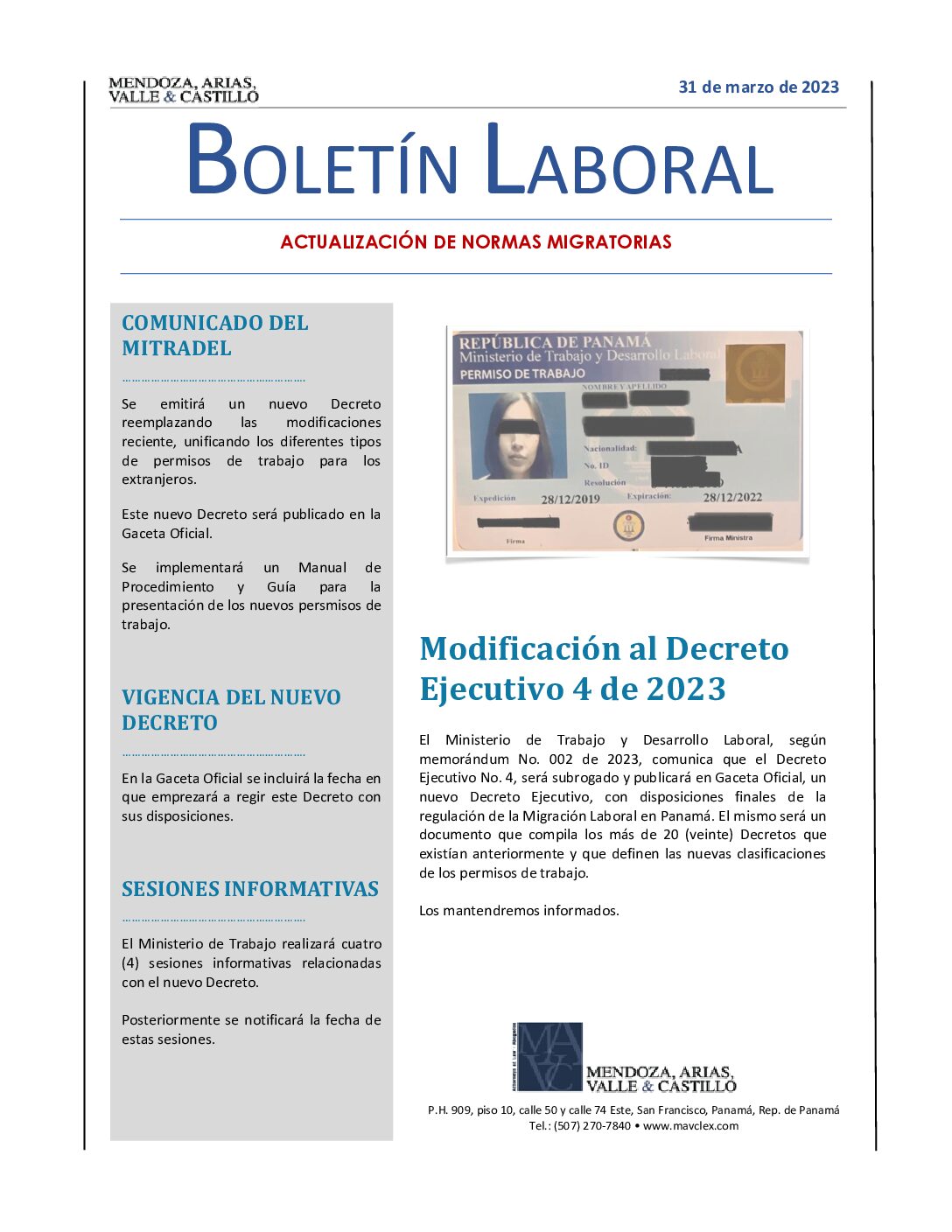 BOLETIN LABORAL MAVCLEX - Actualización de Normas Migratorias - marzo 2023