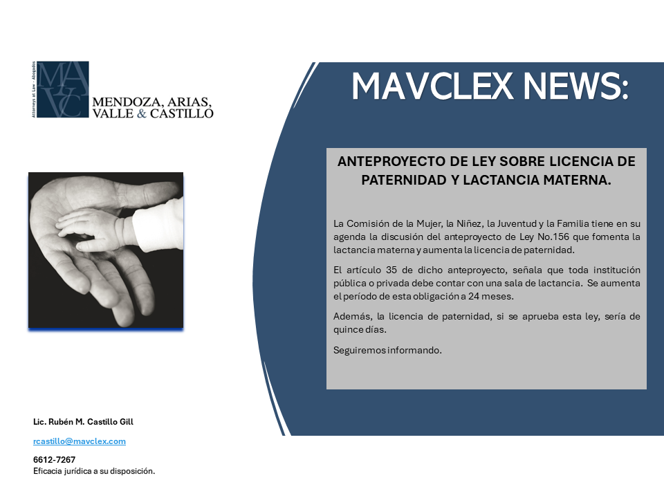 MAVCLEX NEWS 2 de mayo de 2024 Anteproyecto de Ley sobre Licencia de Paternidad y Lactancia Materna